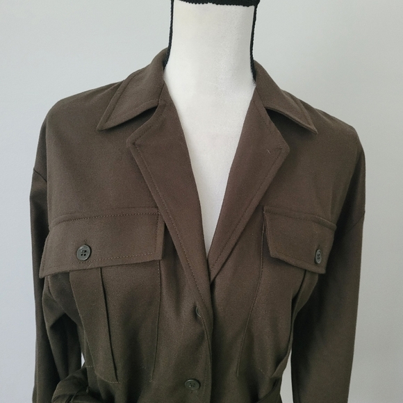 Zara Belted Pocket Blazer Jacket Tie Waist Khaki Size XS - Picture 6 of 12